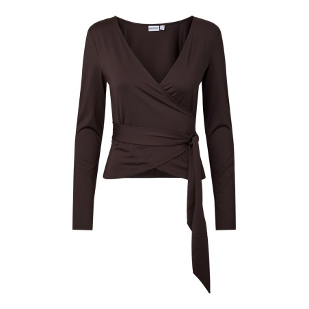 PIECES Ester langærmet wrap bluse - Chocolate Plum