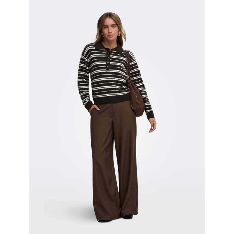 JDY Chloe langærmet strikpolo - Chocolate Brown
