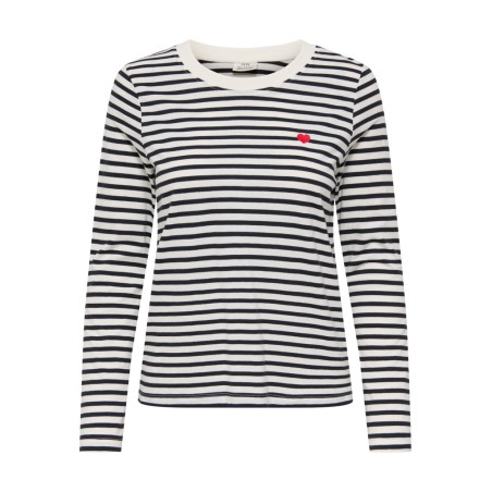 JDY Pisa langærmet print bluse - Cloud Dancer / New Stripe Black