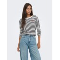 JDY Pisa langærmet print bluse - Cloud Dancer / New Stripe Black