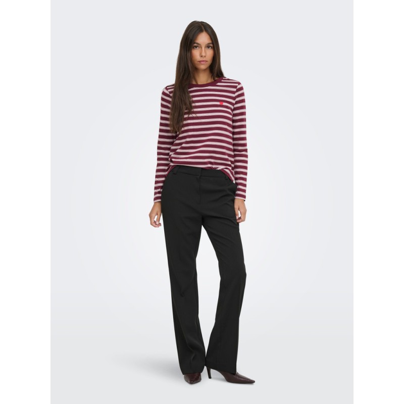 JDY Pisa langærmet print bluse - Windsor Wine / Chelsea Stripe