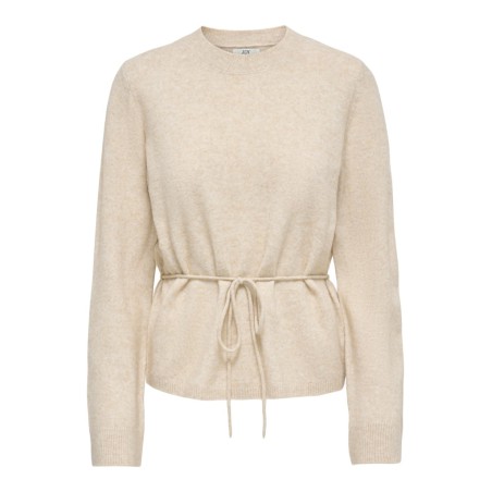 JDY Elsa langærmet on tie waist strik pullover - Oatmeal