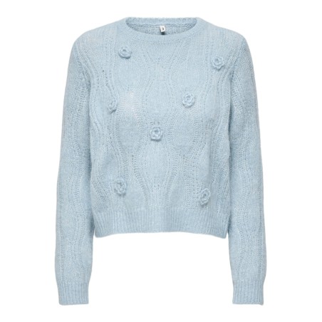 ONLY Monique flower langærmet striktrøje - Dusty Blue
