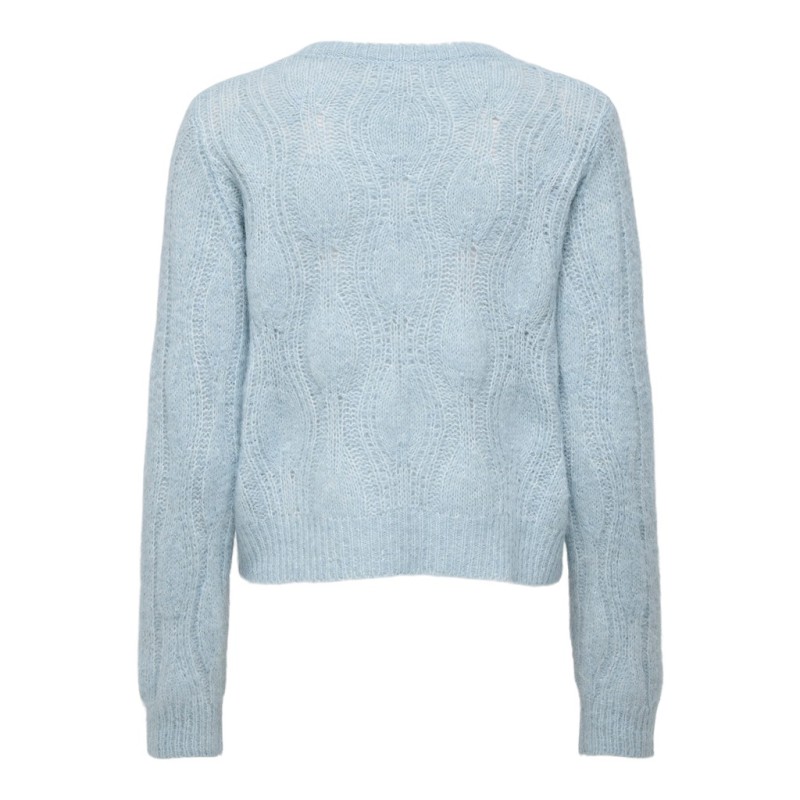 ONLY Monique flower langærmet striktrøje - Dusty Blue