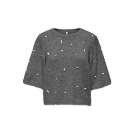 ONLY Dolly pearl strikbluse - Medium Grey Melange / White Pearl