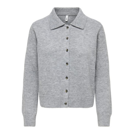 ONLY Alivia langærmet polo strikcardigan - Light Grey Melange