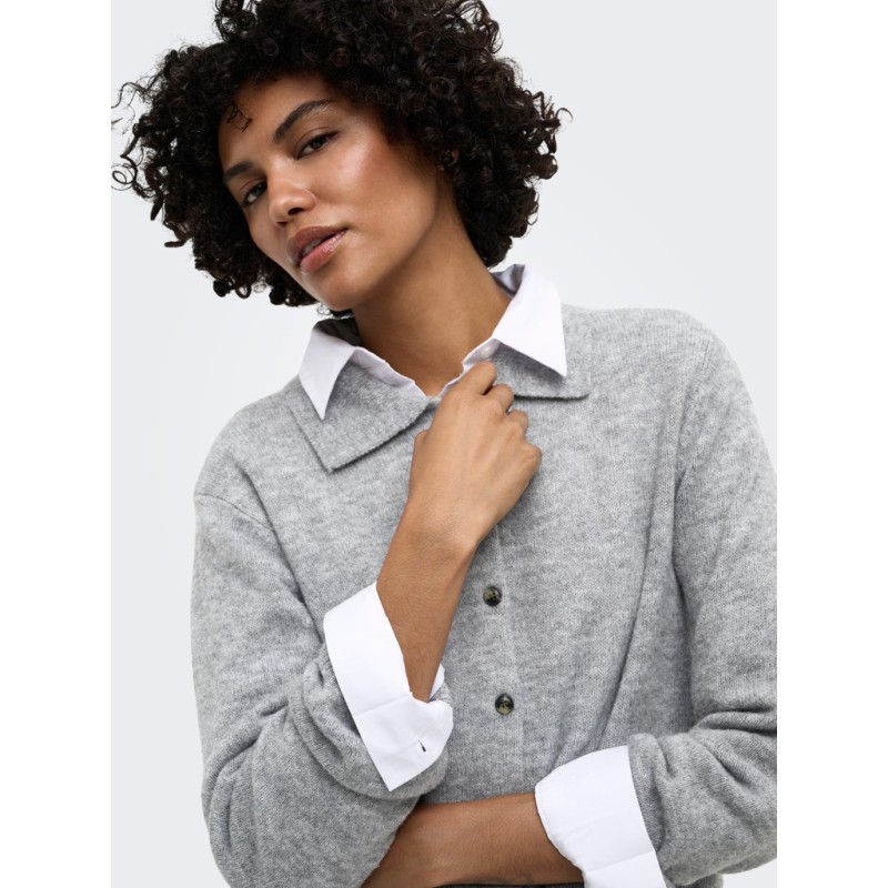 ONLY Alivia langærmet polo strikcardigan - Light Grey Melange