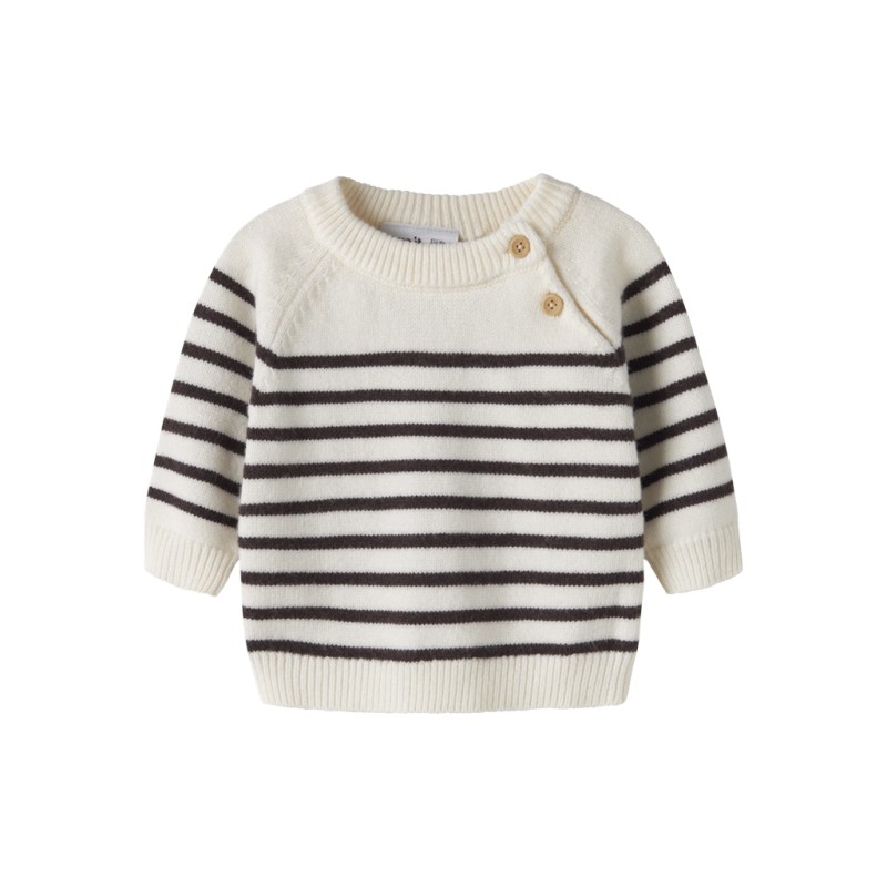 NAME IT BABY dreng - Ostripea lagærmet striktrøje - Antique White