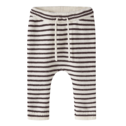 NAME IT BABY dreng - Ostripe strikbukser - Antique White / Chocolate Plum