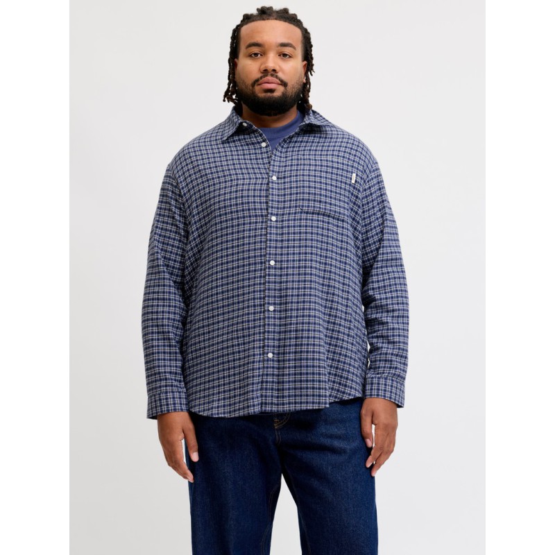 JACK & JONES PLUS Frederiksberg flannel langærmet skjorte - Crown Blue