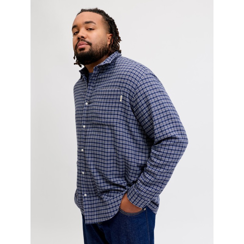JACK & JONES PLUS Frederiksberg flannel langærmet skjorte - Crown Blue