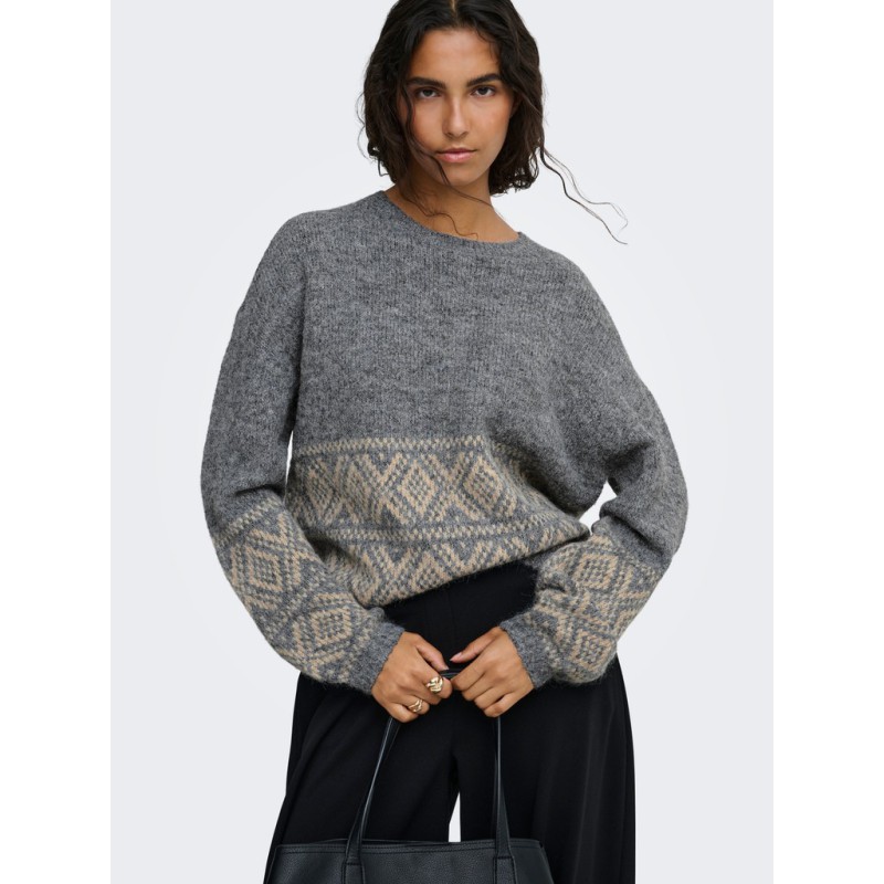 JDY Dina on faroe island strik pullover - Dark Grey Melange