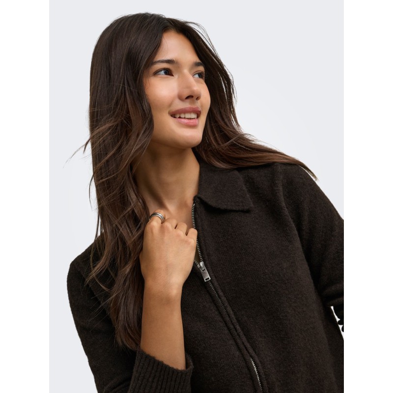ONLY Macey zipper strikcardigan - Coffee Bean / Silver Zip