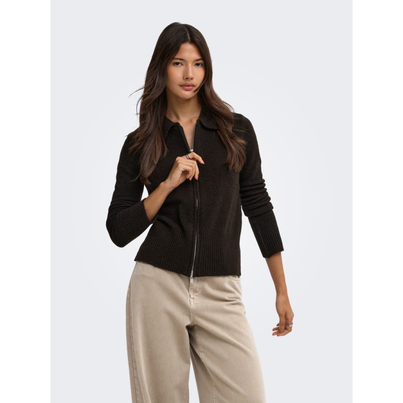 ONLY Macey zipper strikcardigan - Coffee Bean / Silver Zip