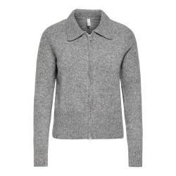 ONLY Macey zipper strikcardigan - Medium Grey Melange / Silver Zip