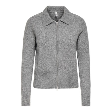 ONLY Macey zipper strikcardigan - Medium Grey Melange / Silver Zip