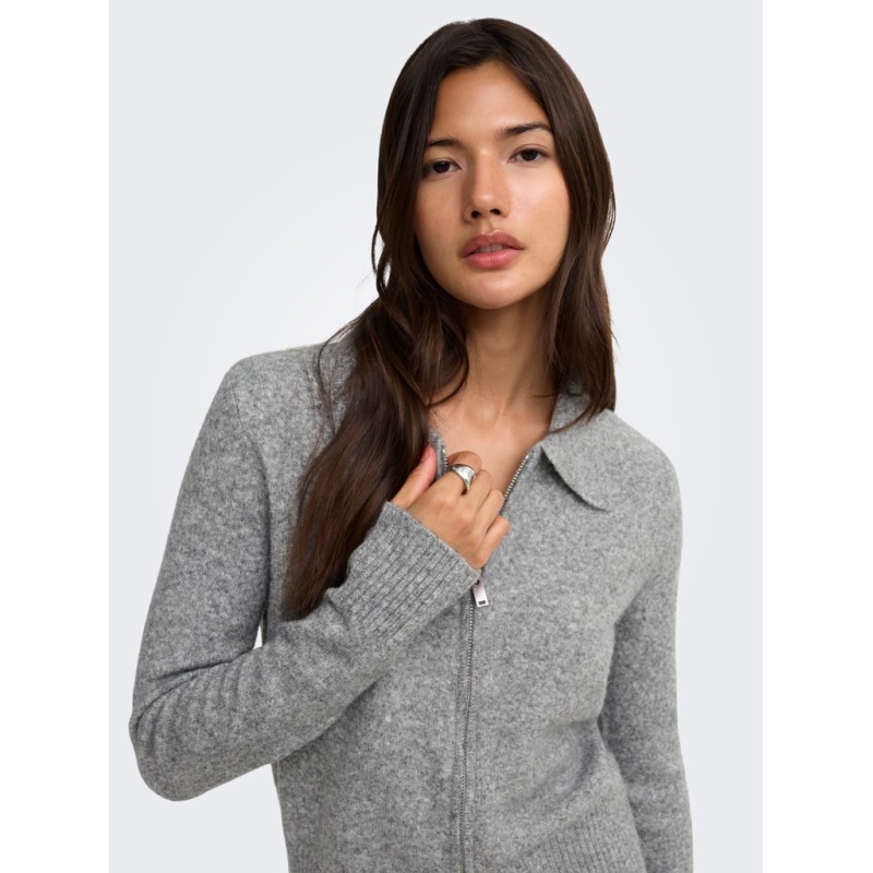 ONLY Macey zipper strikcardigan - Medium Grey Melange / Silver Zip