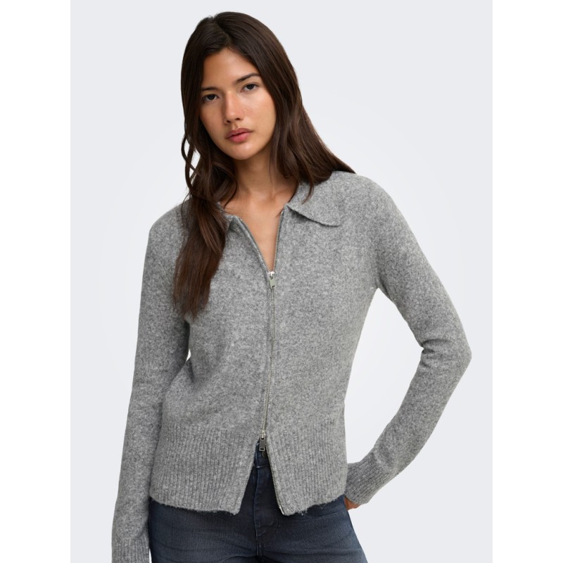 ONLY Macey zipper strikcardigan - Medium Grey Melange / Silver Zip