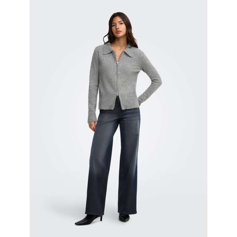 ONLY Macey zipper strikcardigan - Medium Grey Melange / Silver Zip