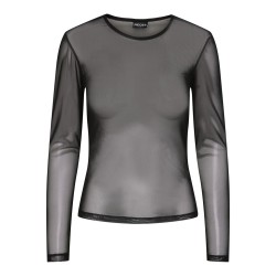 PIECES Ninni langærmet mesh top - Sort