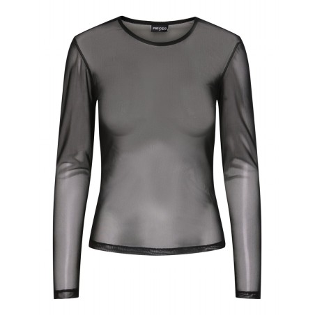 PIECES Ninni langærmet mesh top - Sort