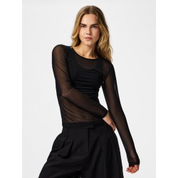 PIECES Ninni langærmet mesh top - Sort