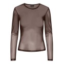PIECES Ninni langærmet mesh top - Hot Fudge