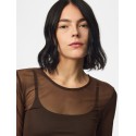 PIECES Ninni langærmet mesh top - Hot Fudge