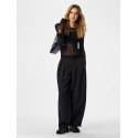 PIECES Ninni langærmet mesh top - Sort