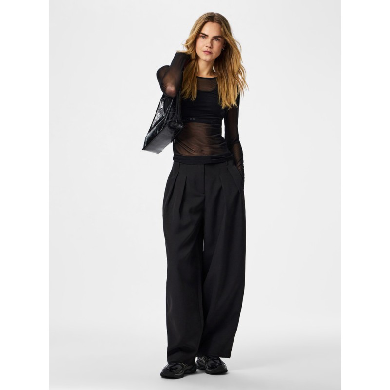PIECES Ninni langærmet mesh top - Sort