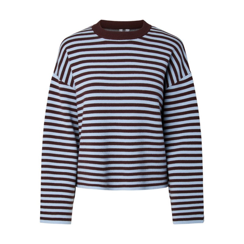 PIECES Jassy langærmet stribet strik - Hot Fudge / CASHMERE BLUE