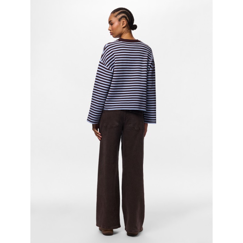 PIECES Jassy langærmet stribet strik - Hot Fudge / CASHMERE BLUE