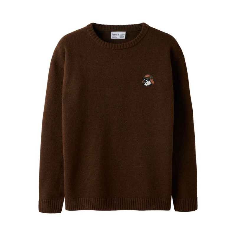 NAME IT KIDS dreng - Lexander langærmet strik - Chocolate Plum