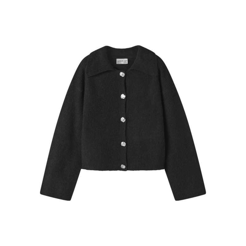 NAME IT KIDS pige - Tilis langærmet loose strik cardigan - Sort