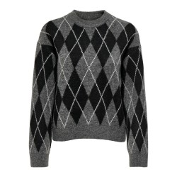 JDY Bianka argyle langærmet striktrøje - Dark Grey Melange