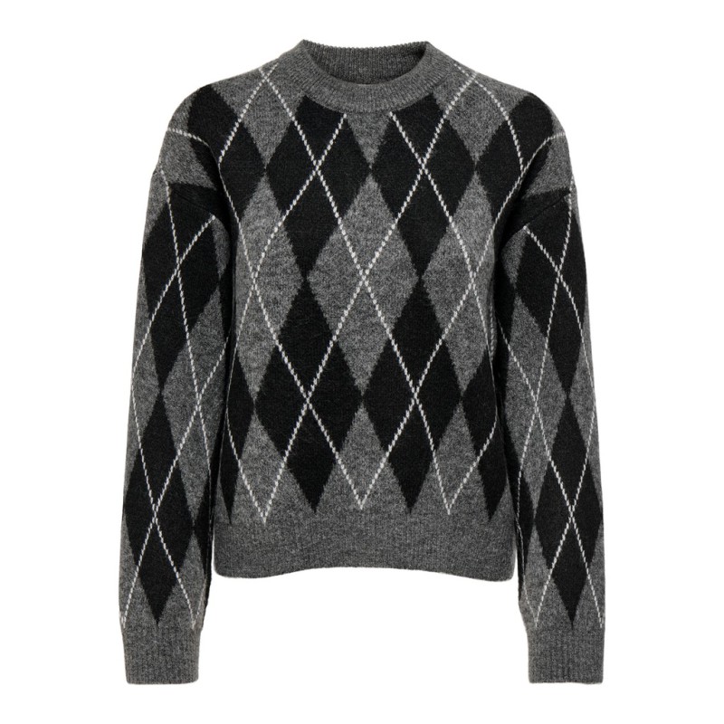 JDY Bianka argyle langærmet striktrøje - Dark Grey Melange