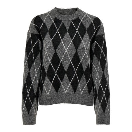 JDY Bianka argyle langærmet striktrøje - Dark Grey Melange