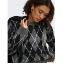 JDY Bianka argyle langærmet striktrøje - Dark Grey Melange
