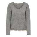 JDY Stephanie v-neck lace striktrøje - Light Grey Melange / White Lace