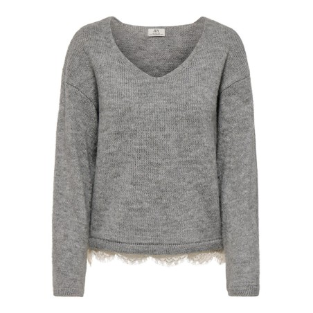 JDY Stephanie v-neck lace striktrøje - Light Grey Melange / White Lace