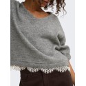 JDY Stephanie v-neck lace striktrøje - Light Grey Melange / White Lace