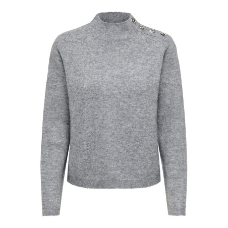 JDY Super life button striktrøje - Medium Grey Melange