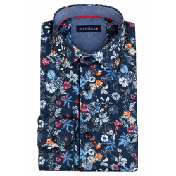 BERNTSON Strygefri langærmet skjorte - Navy / Flower