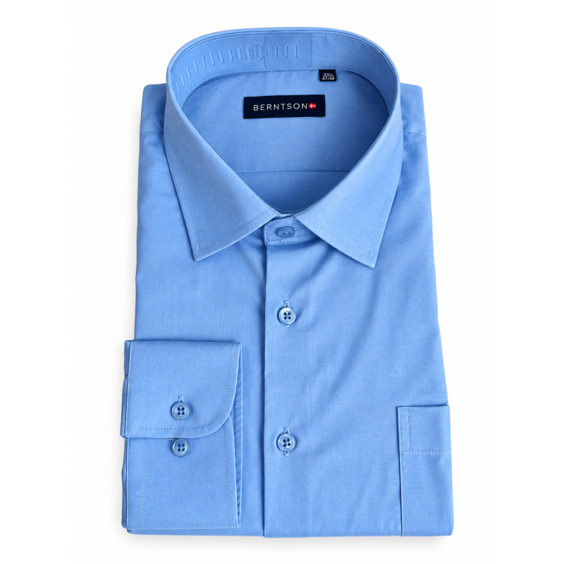 BERNTSON Strygefri langærmet bamboo skjorte - Light Navy
