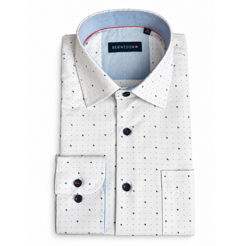 BERNTSON Strygefri langærmet skjorte - White / Navy