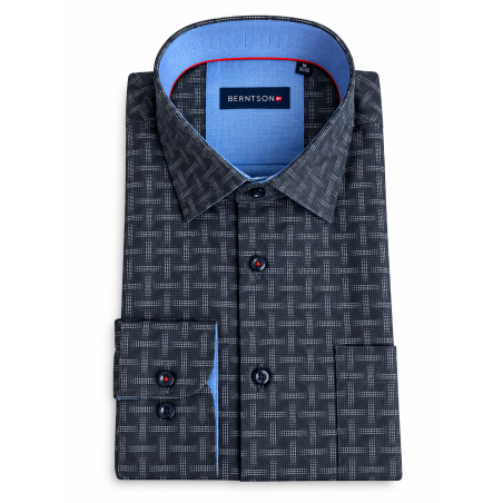 BERNTSON Strygefri langærmet skjorte - Black Pattern