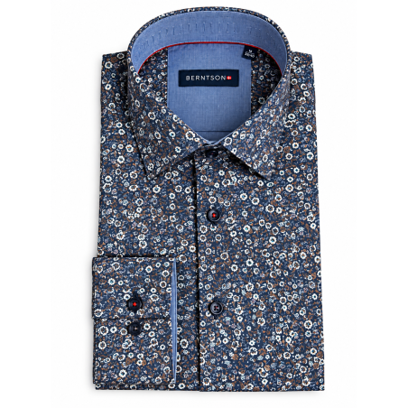 BERNTSON Strygefri langærmet skjorter - Navy Floral