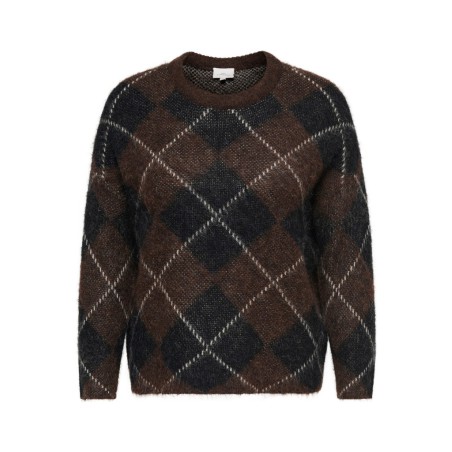 ONLY CARMAKOMA Noeme pattern langærmet striktrøje - Coffee Bean