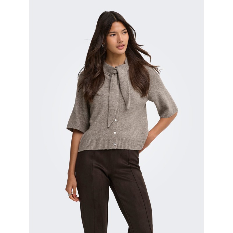 ONLY Lana scarf detail strikcardigan - Taupe Gray