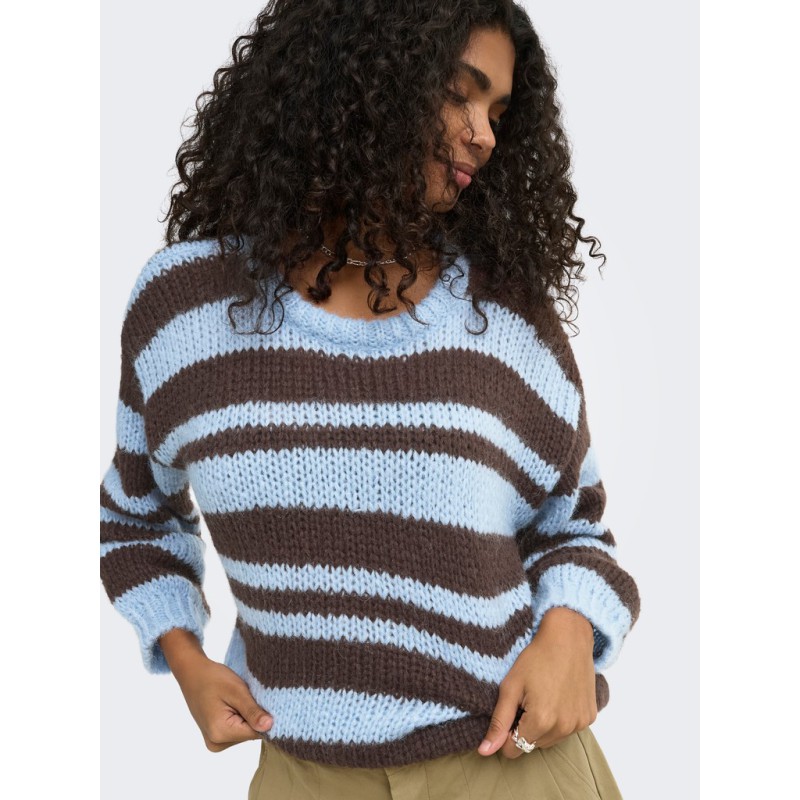 ONLY Nordic stripe langærmet striktrøje - Dusty Blue